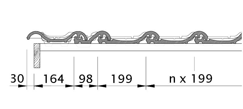 Zeichnung HARMONIE Ortgang links mit Ortgangblech und Doppelwulst ODL