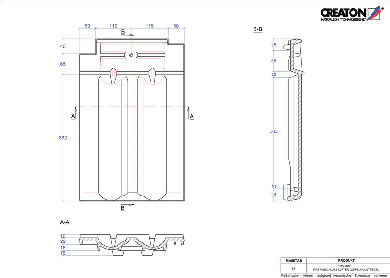 Produkt CAD-Datei RAPIDO Firstanschlusslüfter Doppelwulstziegel FALDWZ