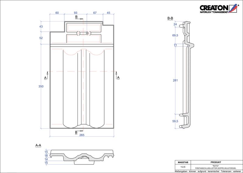 Produkt CAD-Datei RATIO Firstanschlusslüfter Doppelwulstziegel FALDWZ