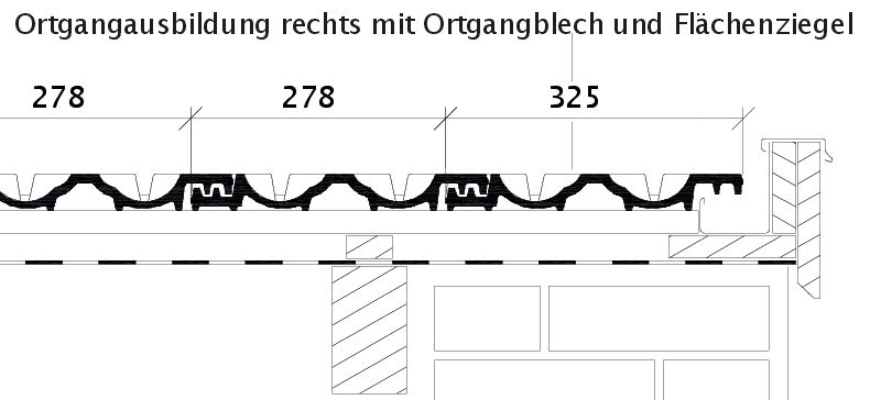 Zeichnung RAPIDO Ortgang rechts mit Ortgangblech und Flächenziegel OFR