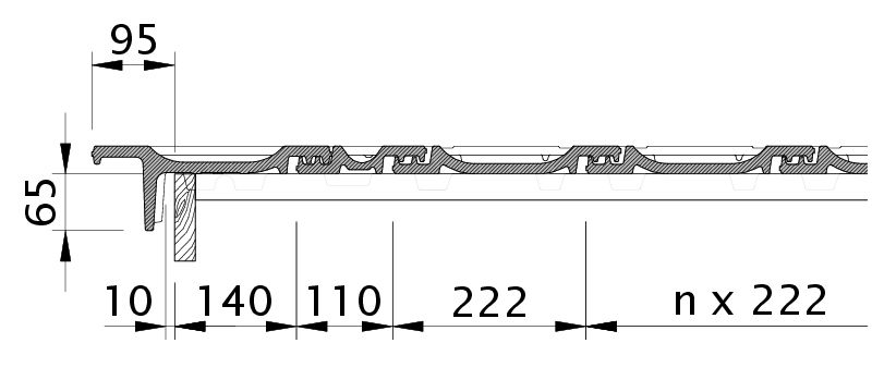 Zeichnung OPTIMA Ortgangziegel links mit Ortgangbrett OBL