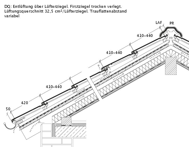 Zeichnung RAPIDO Dachquerschnitt mit Lüfterziegel DQL