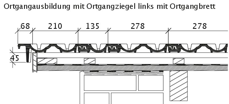 Zeichnung RAPIDO Ortgangziegel links mit Ortgangbrett OBL