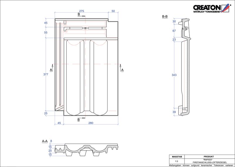 Produkt CAD-Datei RAPIDO Firstanschlusslüfterziegel FALZ