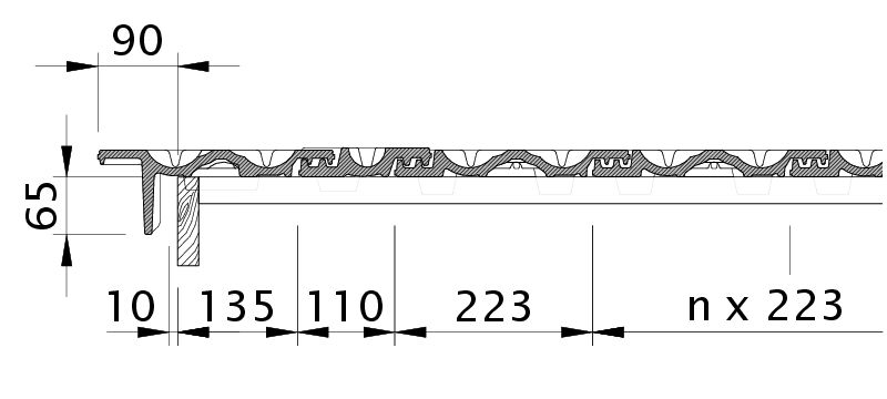Zeichnung RATIO Ortgangziegel links mit Ortgangbrett OBL