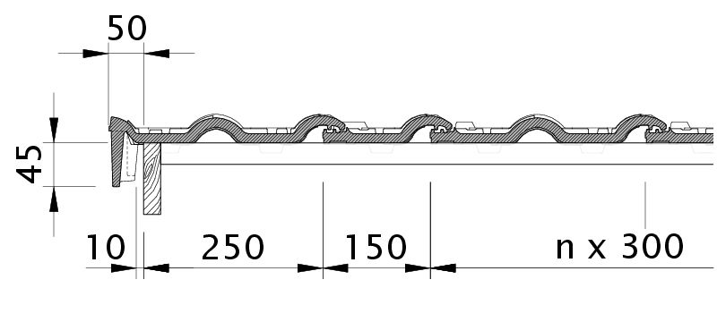 Zeichnung MAXIMA PRO Ortgangziegel links mit Ortgangbrett OBL