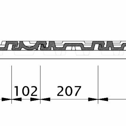 Zeichnung HERZZIEGEL Ortgang links mit Ortgangblech und Doppelwulst ODL