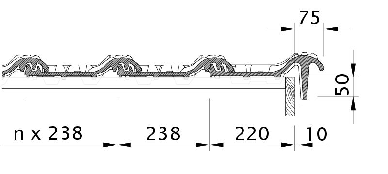 Zeichnung FUTURA Ortgangziegel rechts mit Ortgangbrett OBR