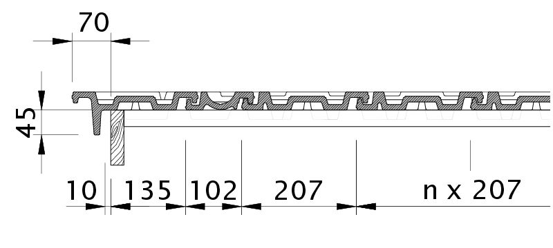 Zeichnung HERZ Ortgangziegel links mit Ortgangbrett OBL