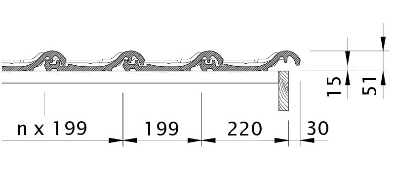 Zeichnung HARMONIE Ortgang rechts mit Ortgangblech und Flächenziegel OFR