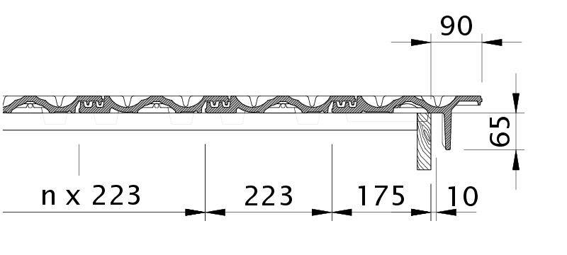 Zeichnung RATIO Ortgangziegel rechts mit Ortgangbrett OBR