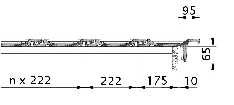 Zeichnung OPTIMA Ortgangziegel rechts mit Ortgangbrett OBR