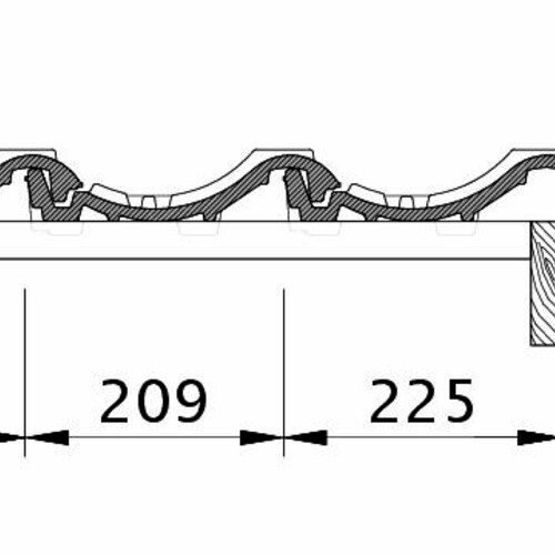 Zeichnung MELODIE Ortgang rechts mit Ortgangblech und Flächenziegel OFR