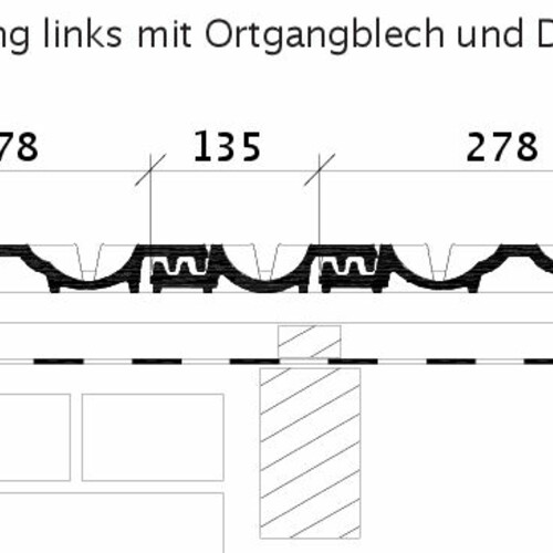 Zeichnung RAPIDO Ortgang links mit Ortgangblech und Doppelwulst ODL